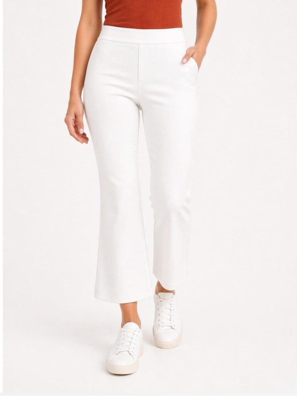 SPANX Kick Flare Crop Pants White Pull-On Sculpting High Rise Silver Lining 1X